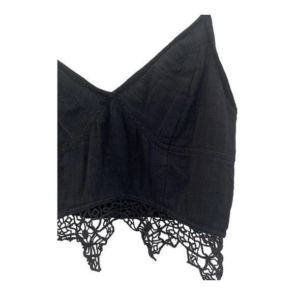 FP One Boho V‎ Neck Cropped Tank Lace Trim Hem Sz S - Picture 2 of 4
